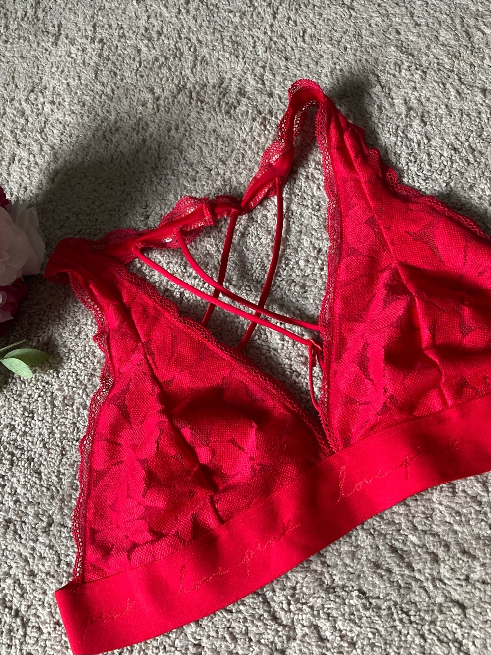 PINK Victoria's Secret Red Lace Strappy Bralette